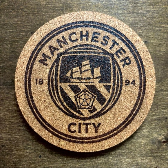 Manchester City Logo Laser Engraved Cork Coaster - Picture 1 of 5